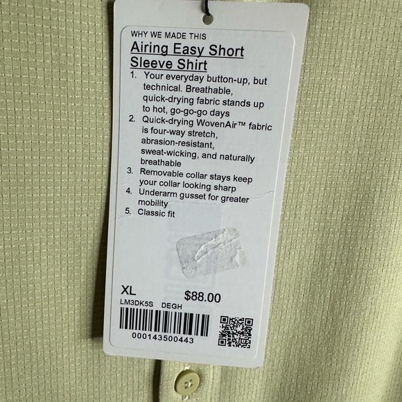 Lululemon Airing Easy short Sleeve Shirt Heathered Dew Green Extra Large LM3DK5S - Picture 7 of 7